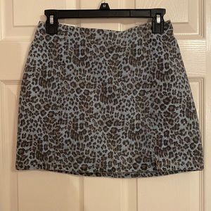 LE LIS Collection Leopard Print light blue Denim Mini Skirt